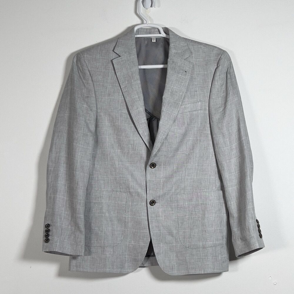 Baird McNutt Murano Slim Fit Blazer Jacket Mens Sz L 42 Plaid Gray Unstructured